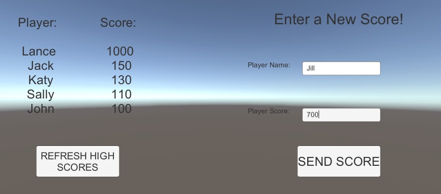 The completed app using MySQL with Unity