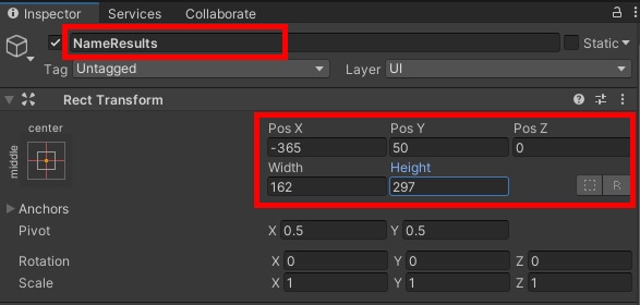 Setting the location, size, and name of an object