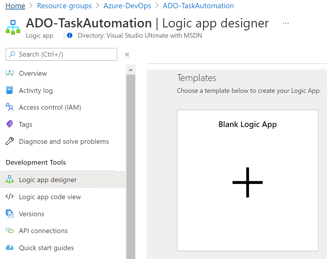 Select Blank Logic App