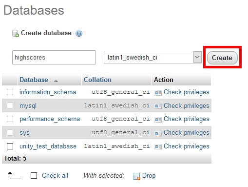 Creating a new database in WAMP using phpMyAdmin