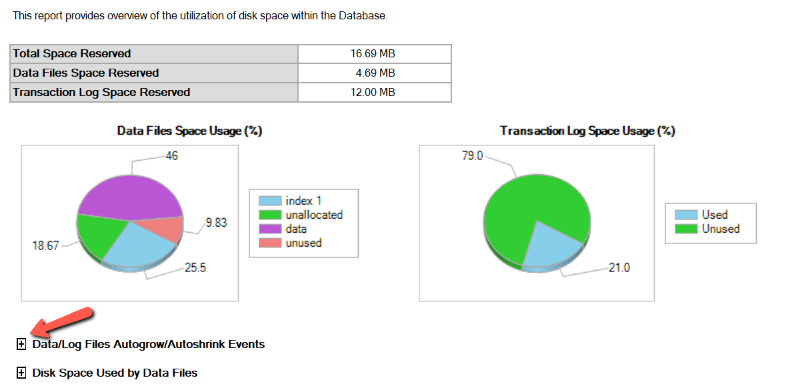 Report to show autogrowth when managing SQL Server transaction log file size