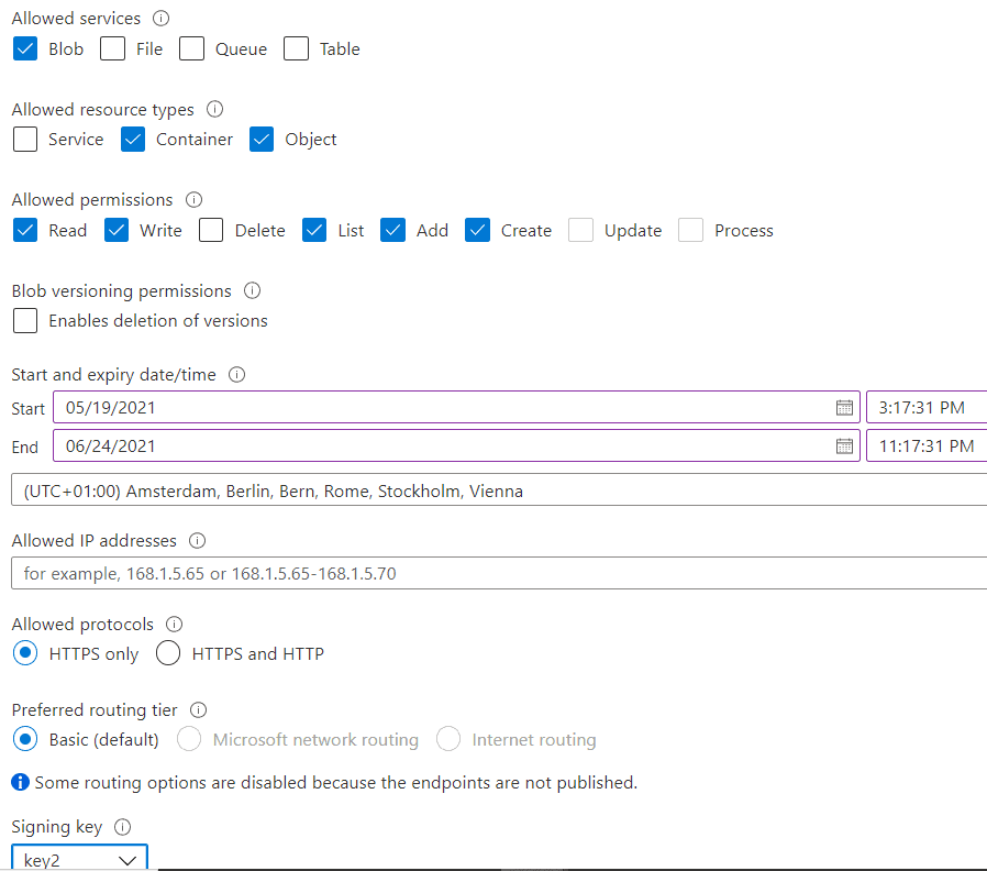 Image showing properties when creating the key