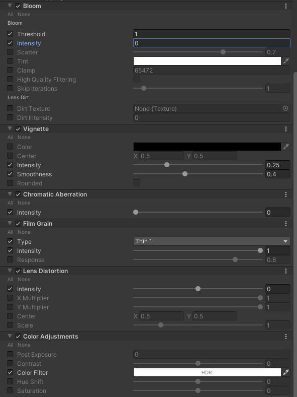 All default values for the post-processing volume.