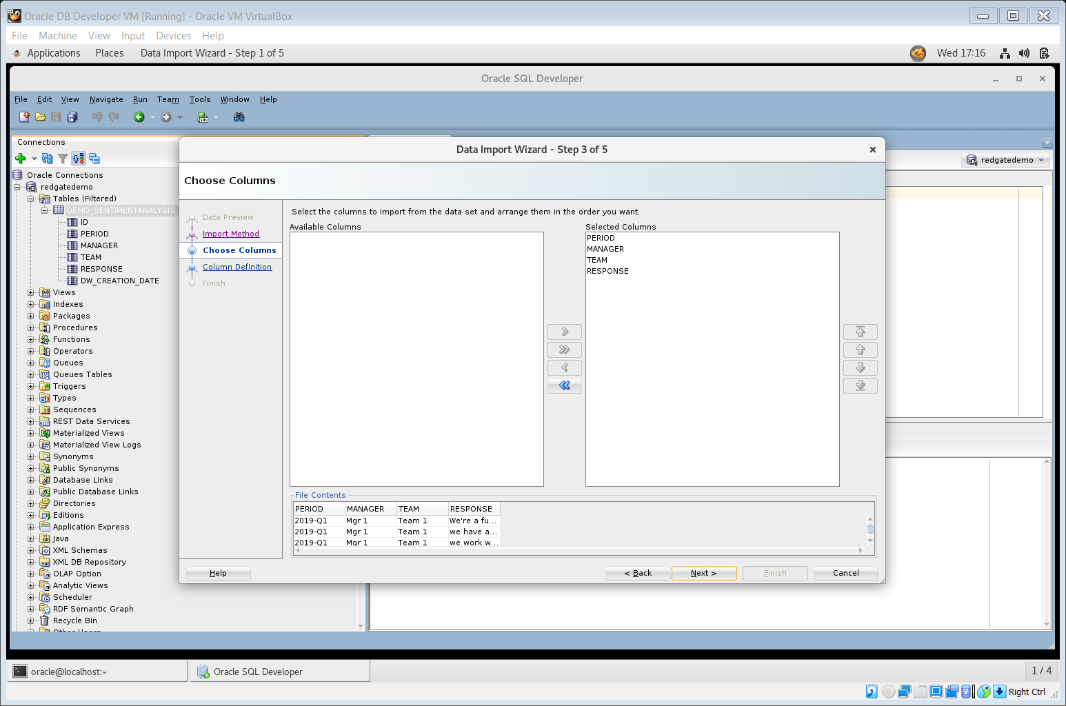 Data import wizard choose columns