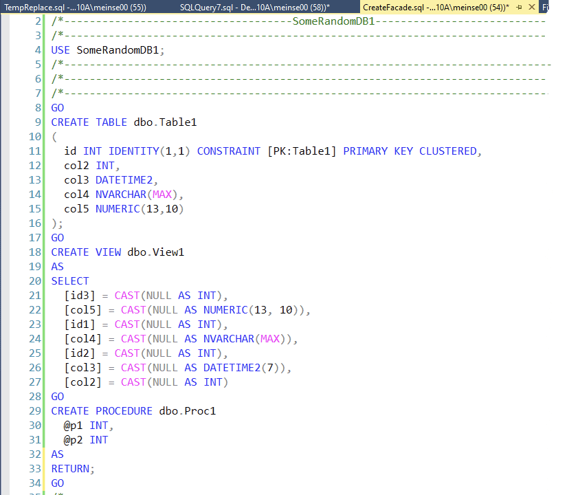 Image showing table, view and proc create scripts