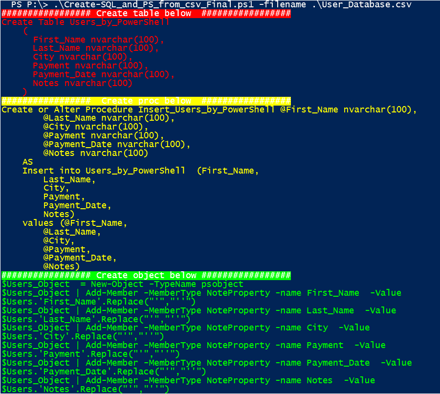 Image showing the script with color formatting in Building an ETL with PowerShell
