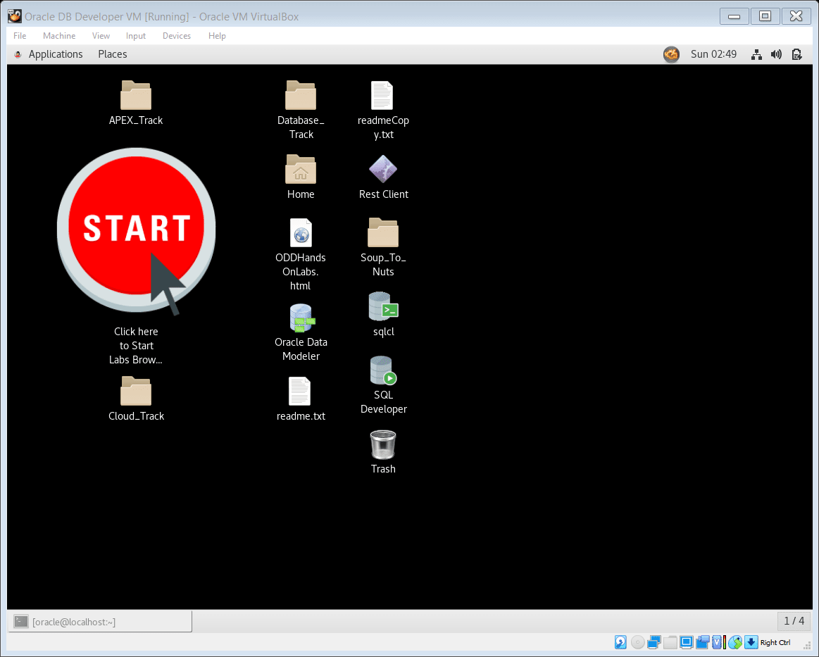Oracle DB Developer VM [Running] - Oracle VM VirtualBox