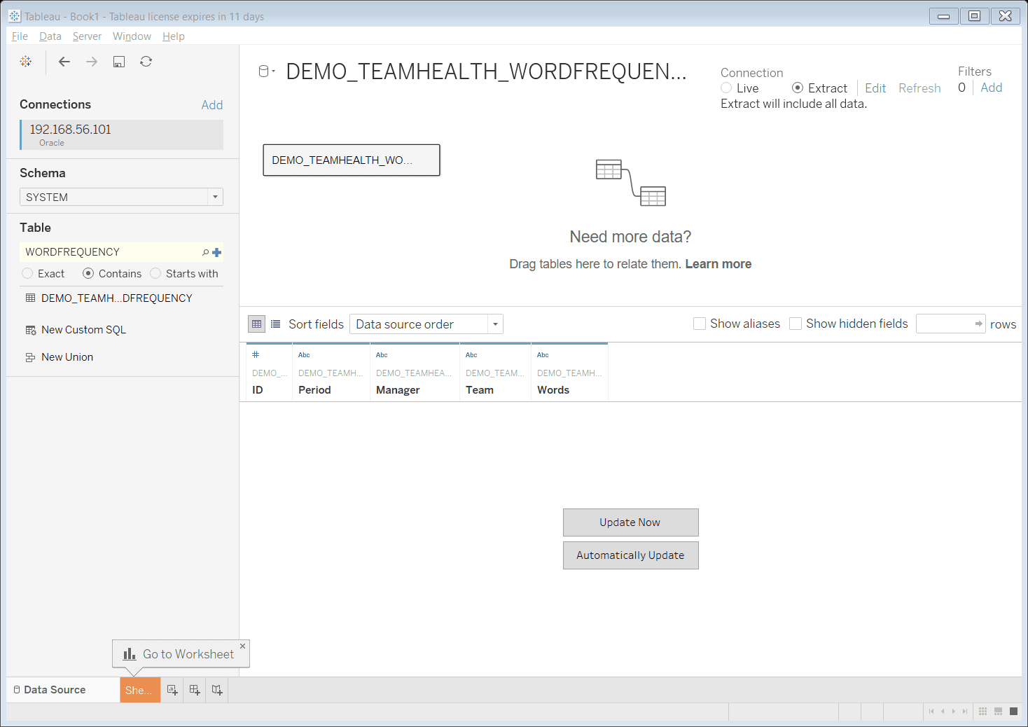 Import table into Tableau