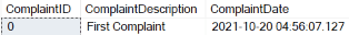 Image showing first row added to table using sequence object