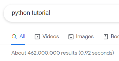 An image showing the results of searching on Python tutorial
