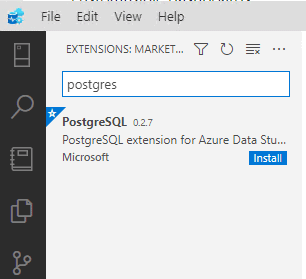 Image showing how to add the PostgreSQL extension for Azure Data Studio