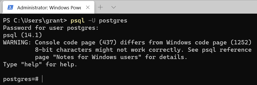 An image showing how to connect to PostgreSQL with psql