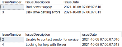 Image showing the results of inserting into the two tables with one sequence object