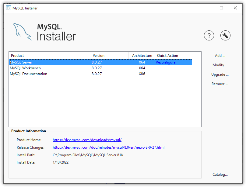 An image showing the MySQL installer.