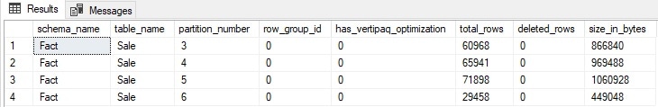 Image showing that once the rows are compressed, rebuild flips the has_vertipaq_optimization to 0 but the size still shows compression