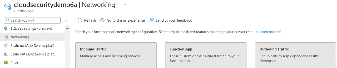 An image showing the options for configuring networking for your app