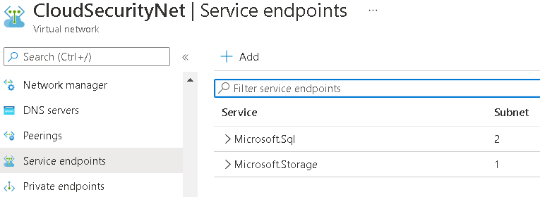 An image showing the Service endpoints