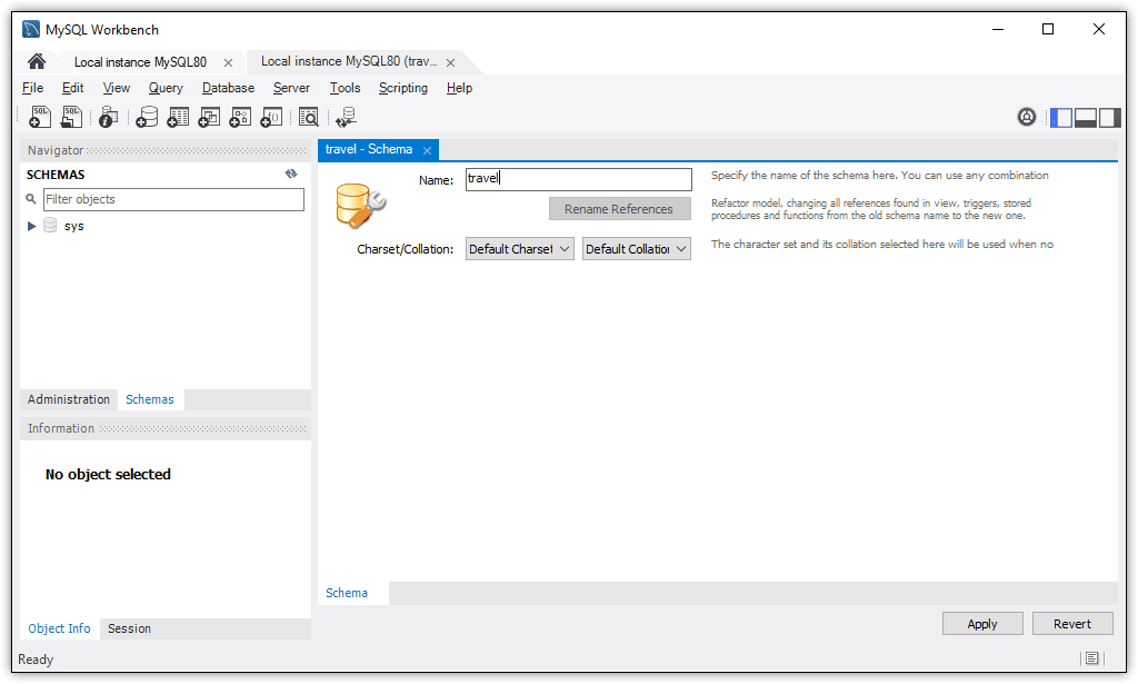 An image showing the MySQL Workbench dialog to create a schema/database