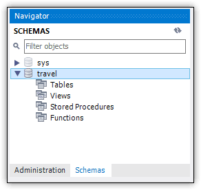 An image showing the new database (schema) in the navigator