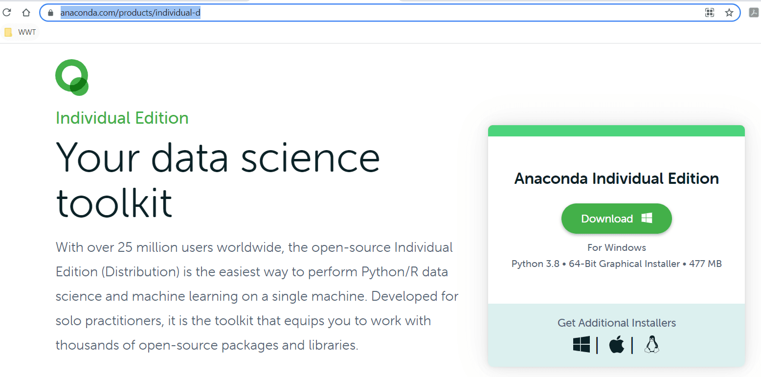 An image showing where to download Anaconda Individual Edition for Windows