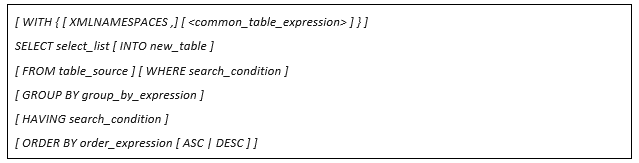 An image showing the many options of the SELECT statement