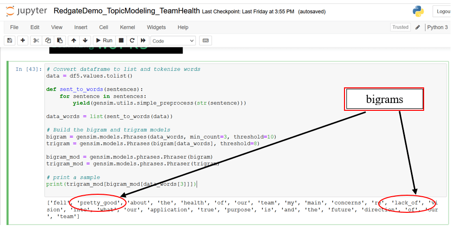 An image showing how to generate the bigrams and trigrams. The bigrams are pointed out pretty_good and lack_of