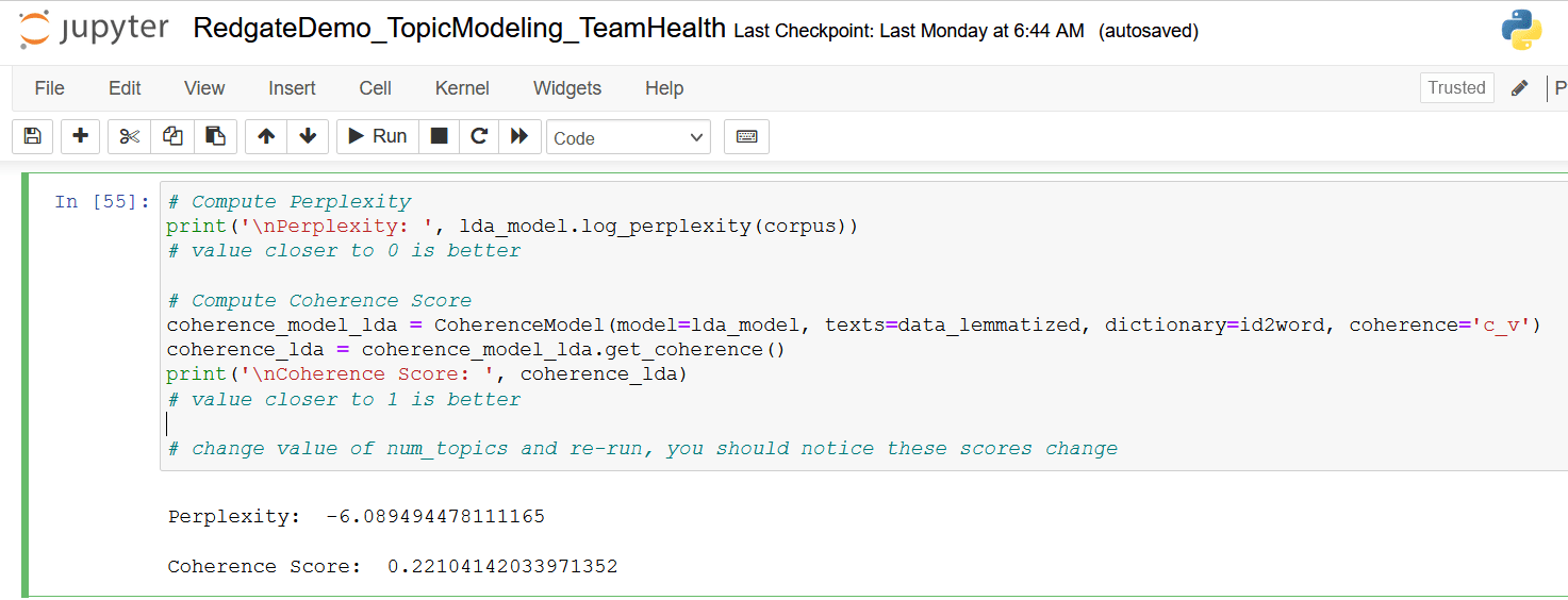 An image showing how to generate the Perplexity and Coherence Scores