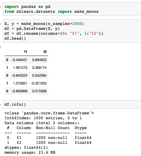 Images showing code and results. The dataframe head and info are displayed