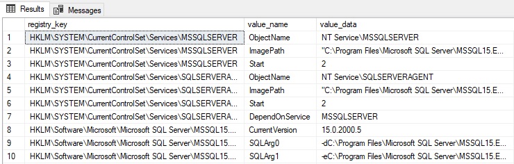 Results of the query, registry_key, value_name, value_data