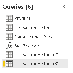 An image showing a list of queries including TransactionHistory (2) and TransactionHistory (3)