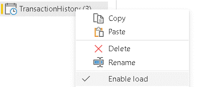Image showing menu for TransactionHistory (3). Enable Load is selected