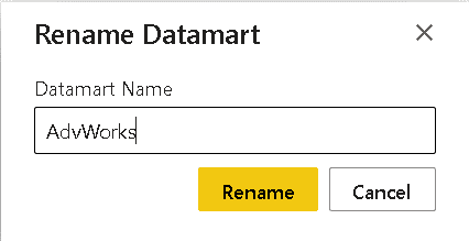 An image showing the Rename Datamart dialog