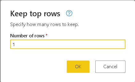 Image showing Keep top rows. Specify how many rows to keep. Number of rows 1