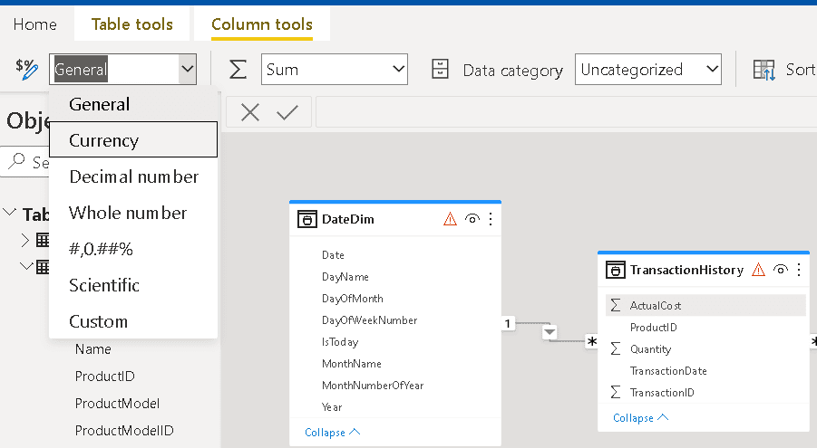 An image showing how to change the format to currency