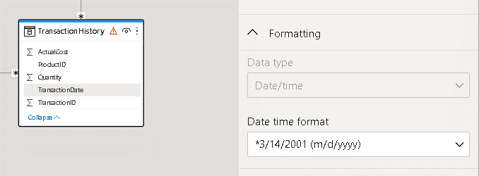 An image showing the format of TransactionDate