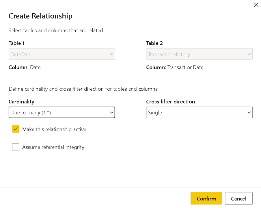 An image showing the Create Relationship dialog