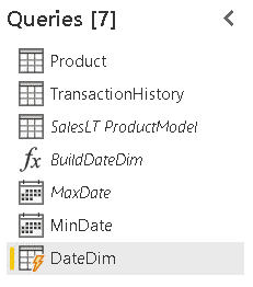 An image showing list of Queries. DateDim is now added