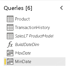 An image showing list of Queries and last two are changed to MaxDate and MinDate