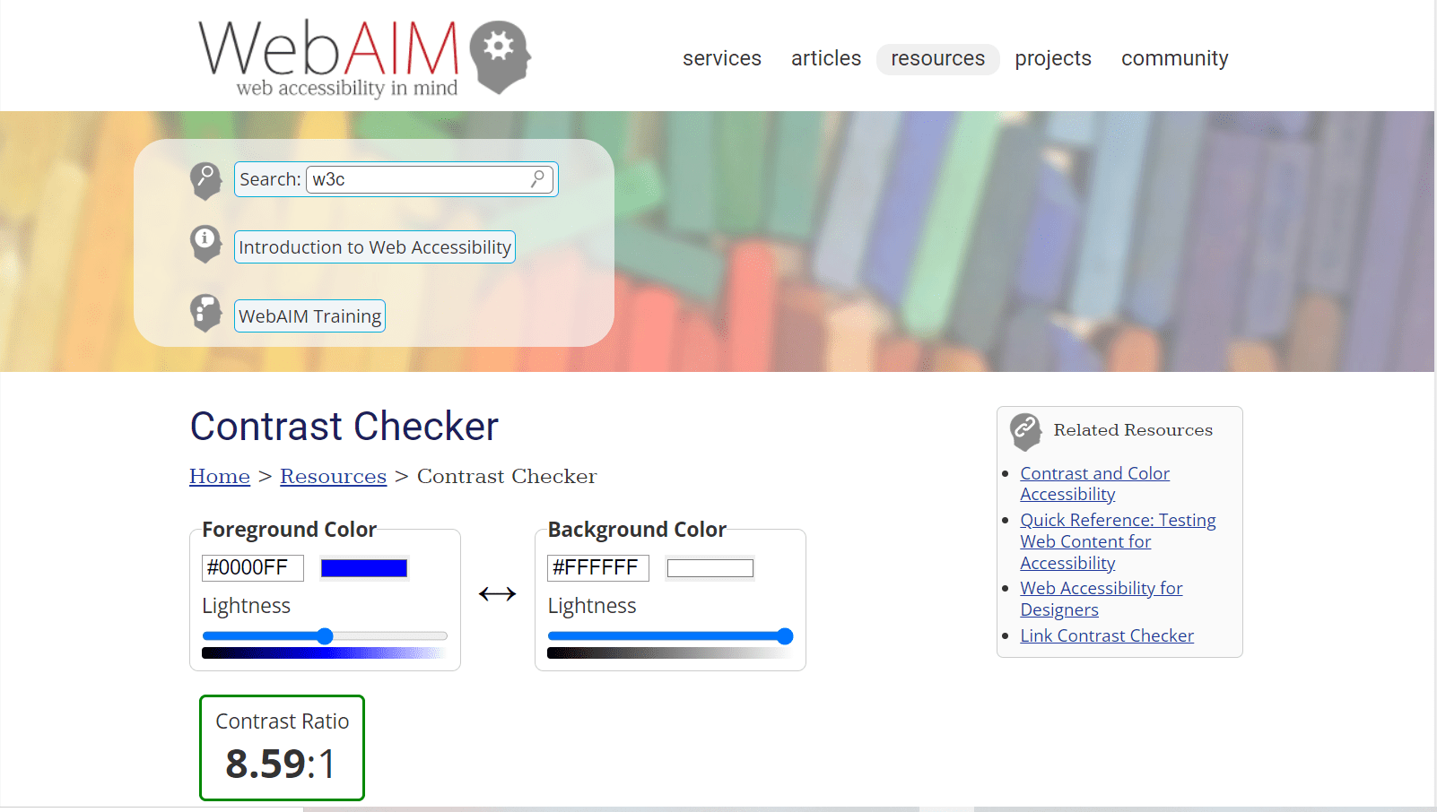 Screengrab of WebAim website