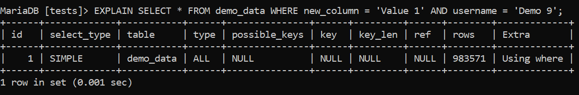 D:\Misc\Redgate\Blogs\May 2024\MySQL Index Deep Dive - Composite Indexes\Images\No Composite Index Used on demo_data.png