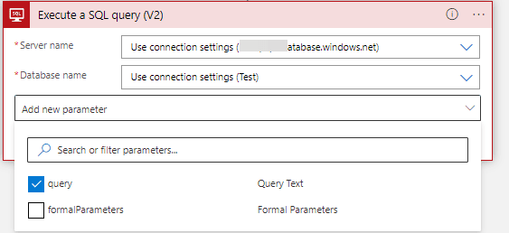 add the query parameter as a new parameter to the sql action