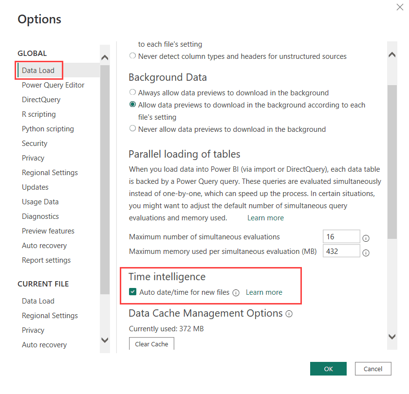 auto date time setting in Power BI Desktop