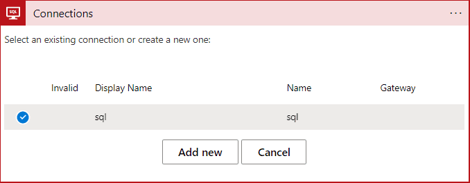 connection menu with the option to add a new connection