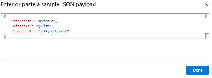 copy paste a sample json to generate the schema