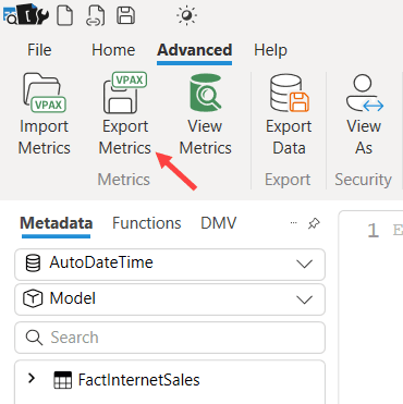 export metrics in DAX Studio