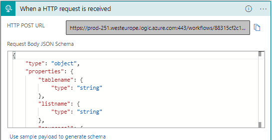 HTTP trigger with JSON schema for the request body