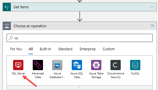 select the SQL Server connector