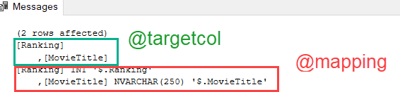 the target column list and the mapping for the WITH clause
