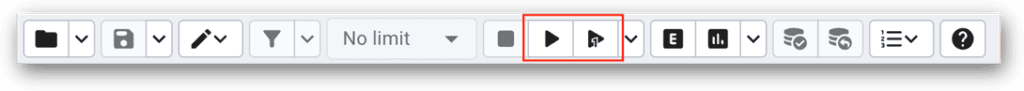 The toolbar at the top of the tab in Query Tool in pgAdmin.