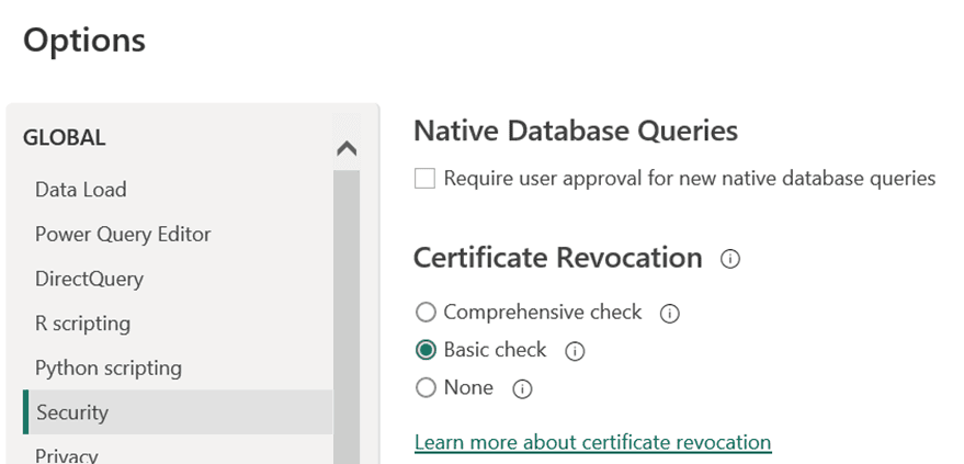 Screenshot of disabling user approval for native database queries